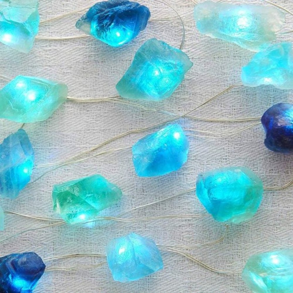 ⬇️ Sea Glass Raw Stone Deco String Fairy Lights